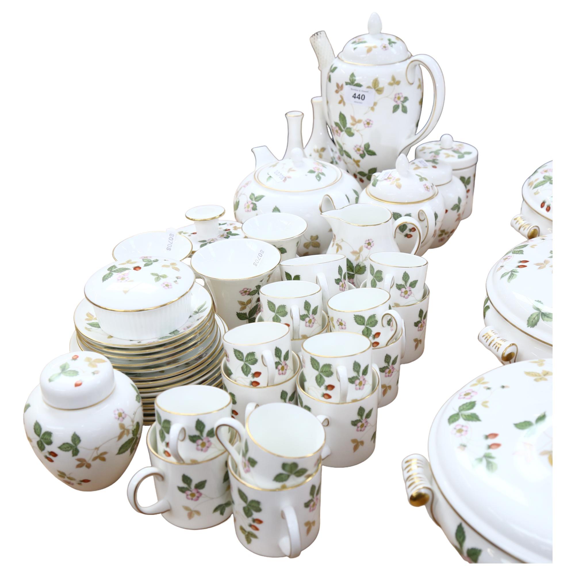 Wedgwood Wild Strawberry pattern tea service and matching coffee set, including teapot, vases and