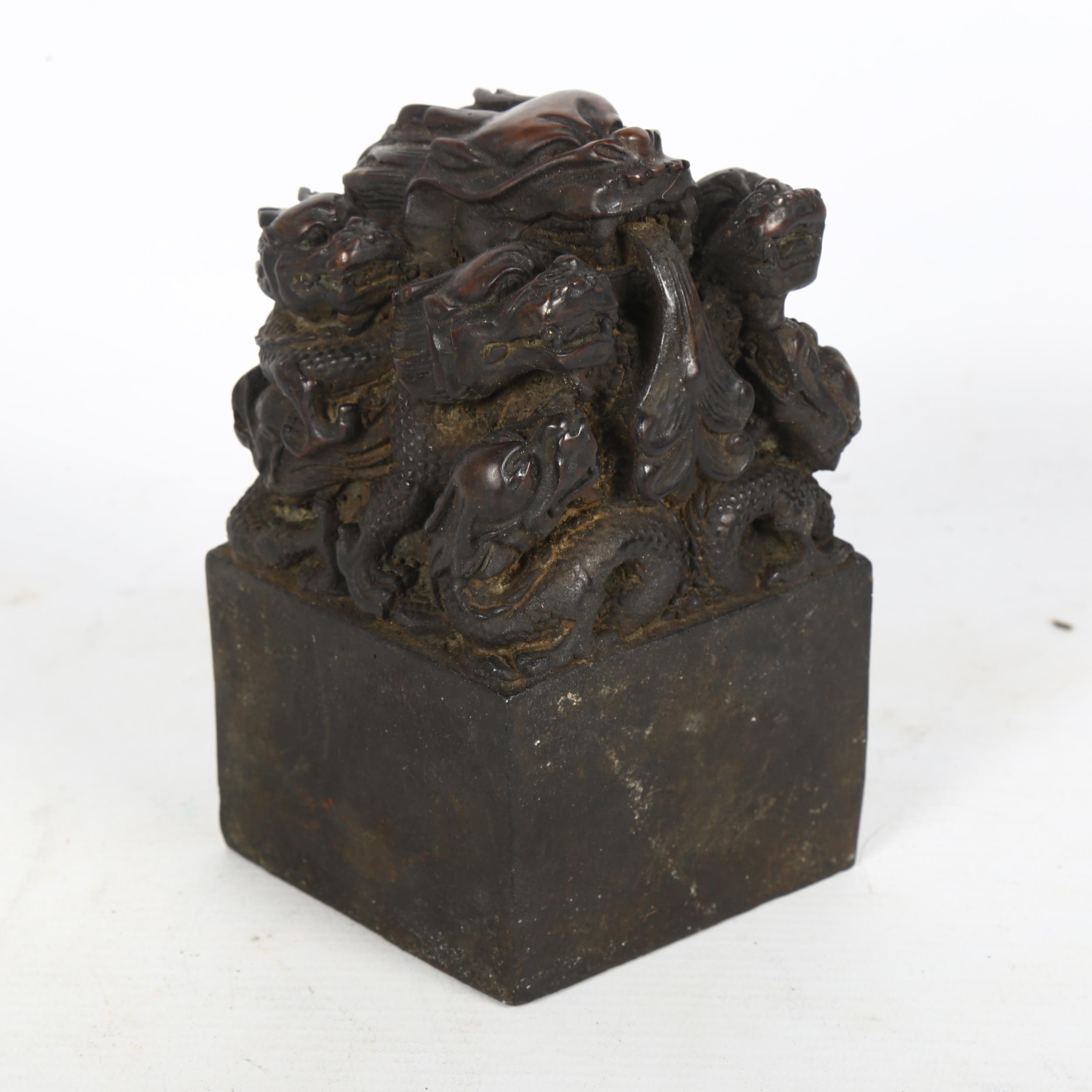 A large Chinese dragon design bronze seal, H15cm Good overall condition, general surface wear, - Image 2 of 2