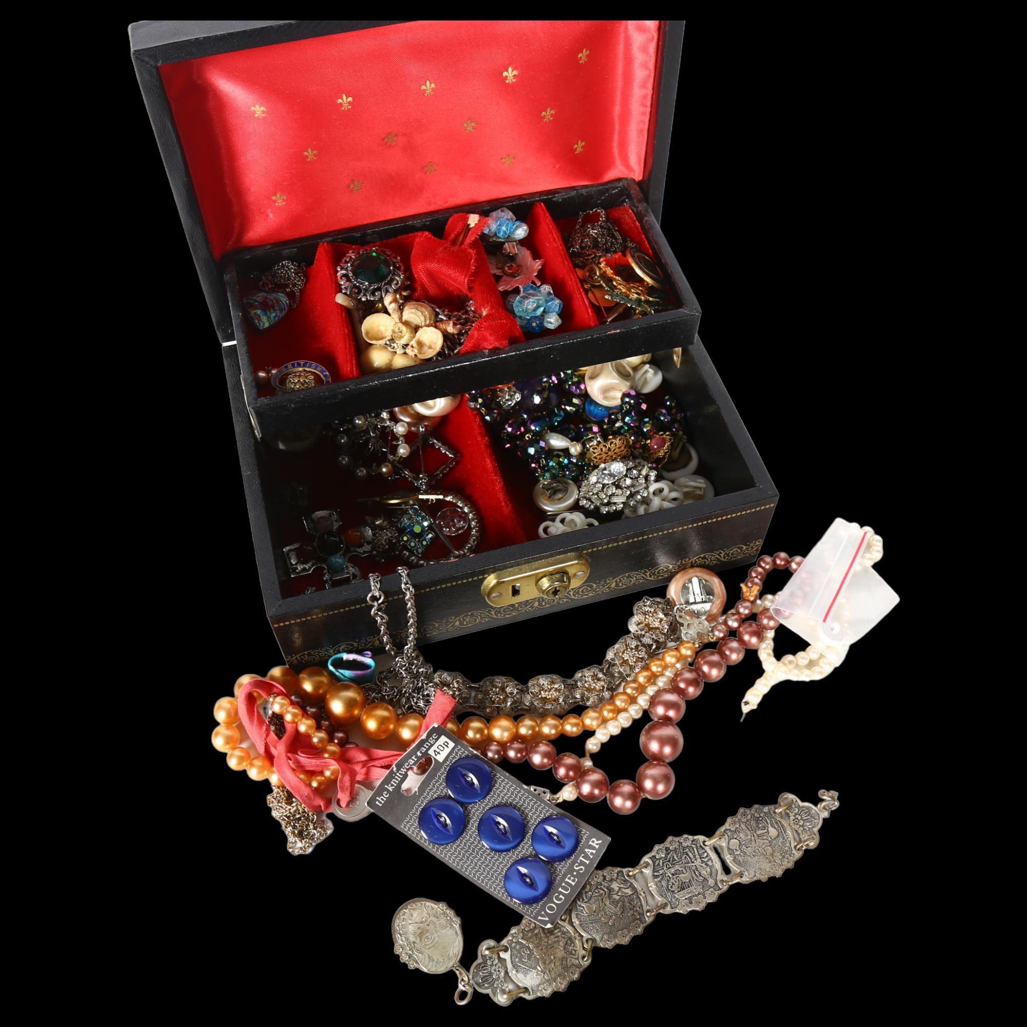 A quantity of mixed costume jewellery, including a silver filigree bracelet, silver and abalone