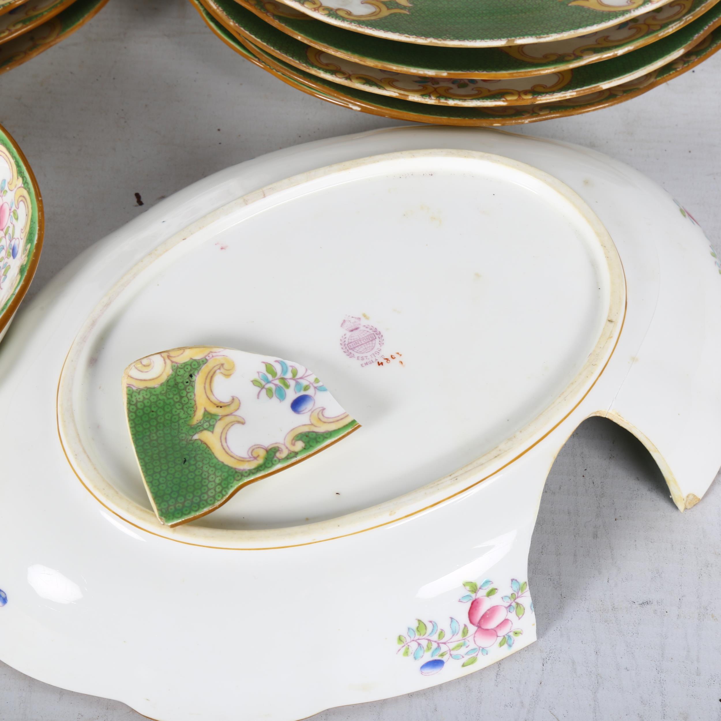 An Edwardian Minton's dessert set, comprising 8 plates and 4 serving dishes, with bird of paradise - Image 2 of 2