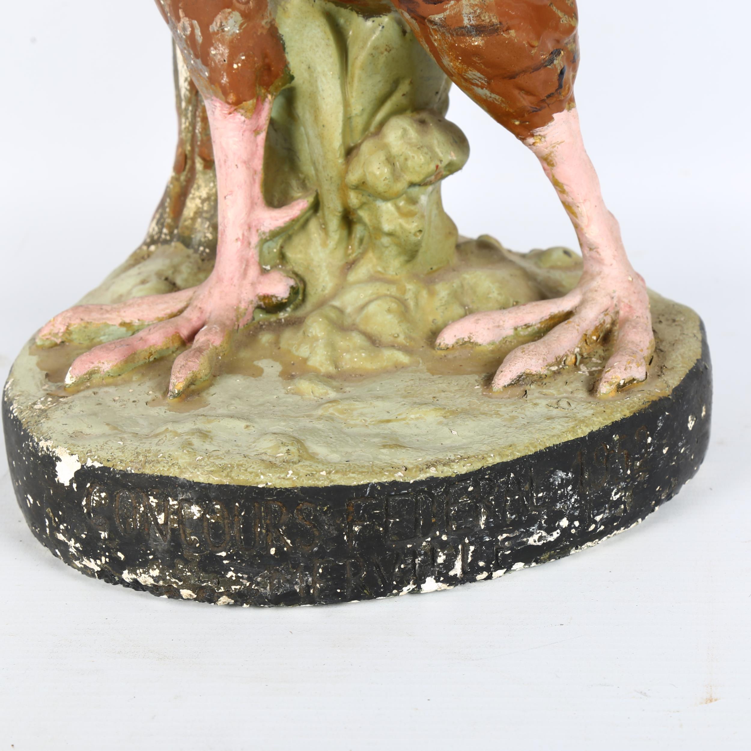 A large painted plaster advertising figure of a cockerel, the base incised Concours Federal 1952 - Image 2 of 2