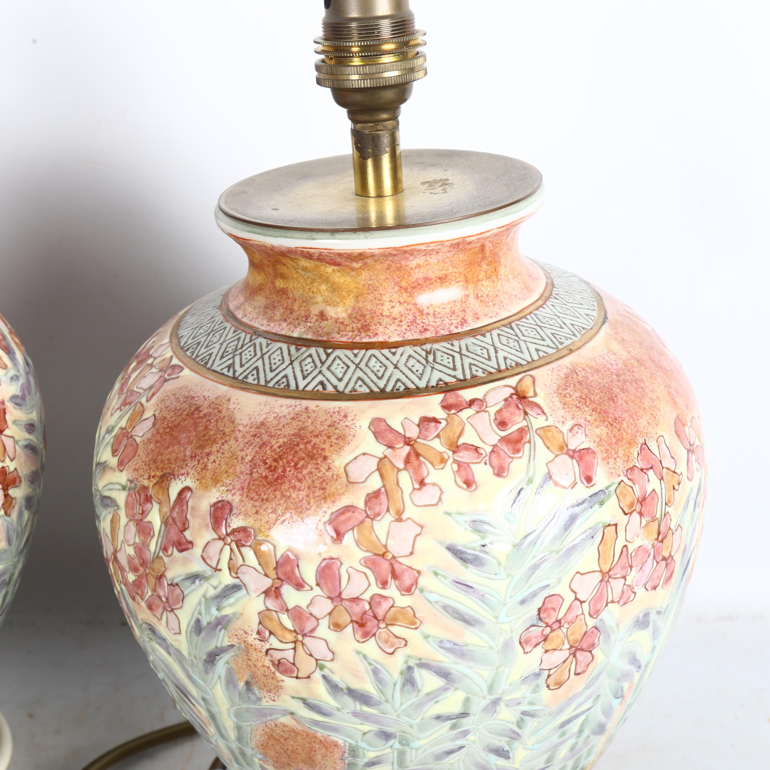 A pair of modern ceramic desk lamps, with floral design, H32cm - Image 2 of 2