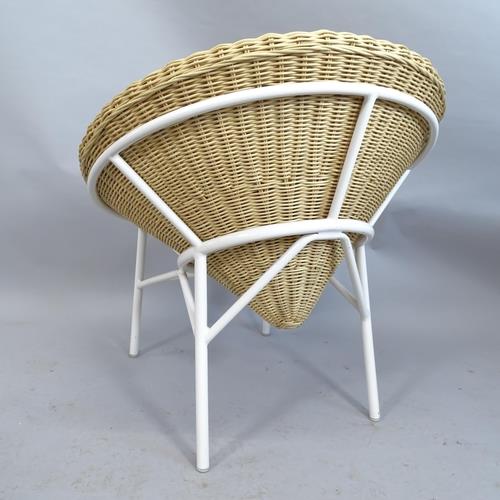 A mid-century style rattan cone chair designed by Terence Conran on white enamel steel base, with - Image 2 of 2