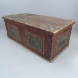 An antique Folk Art painted pine marriage chest. 156x57x77cm