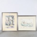 W Yeo, 2 watercolours and wash, Venetian scenes, largest 50cm x 40cm, both framed