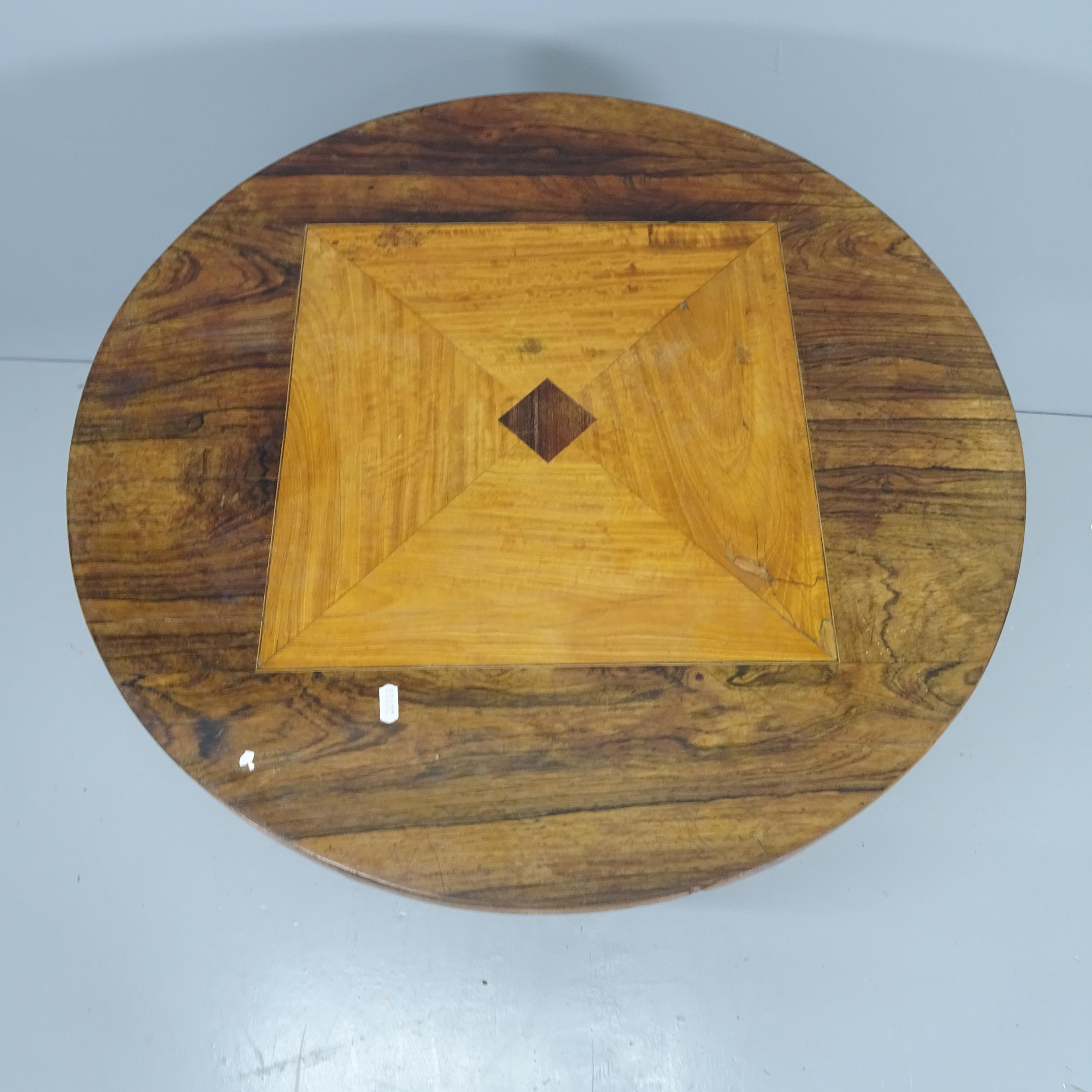 A 19th century Rosewood and parquetry top occasional table, raised on single column with platform - Image 2 of 2