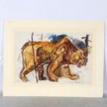 Henry Saunders, watercolour, grizzly bear, signed, 36cm x 54cm, mounted Good condition