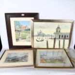 A group of prints pictures and watercolours, including L Grover, watercolour, Eastbourne seafront,