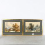 Henry Earp, a pair of watercolours, cattle watering in a stream, signed, image 21cm x 32cm, 34cm x