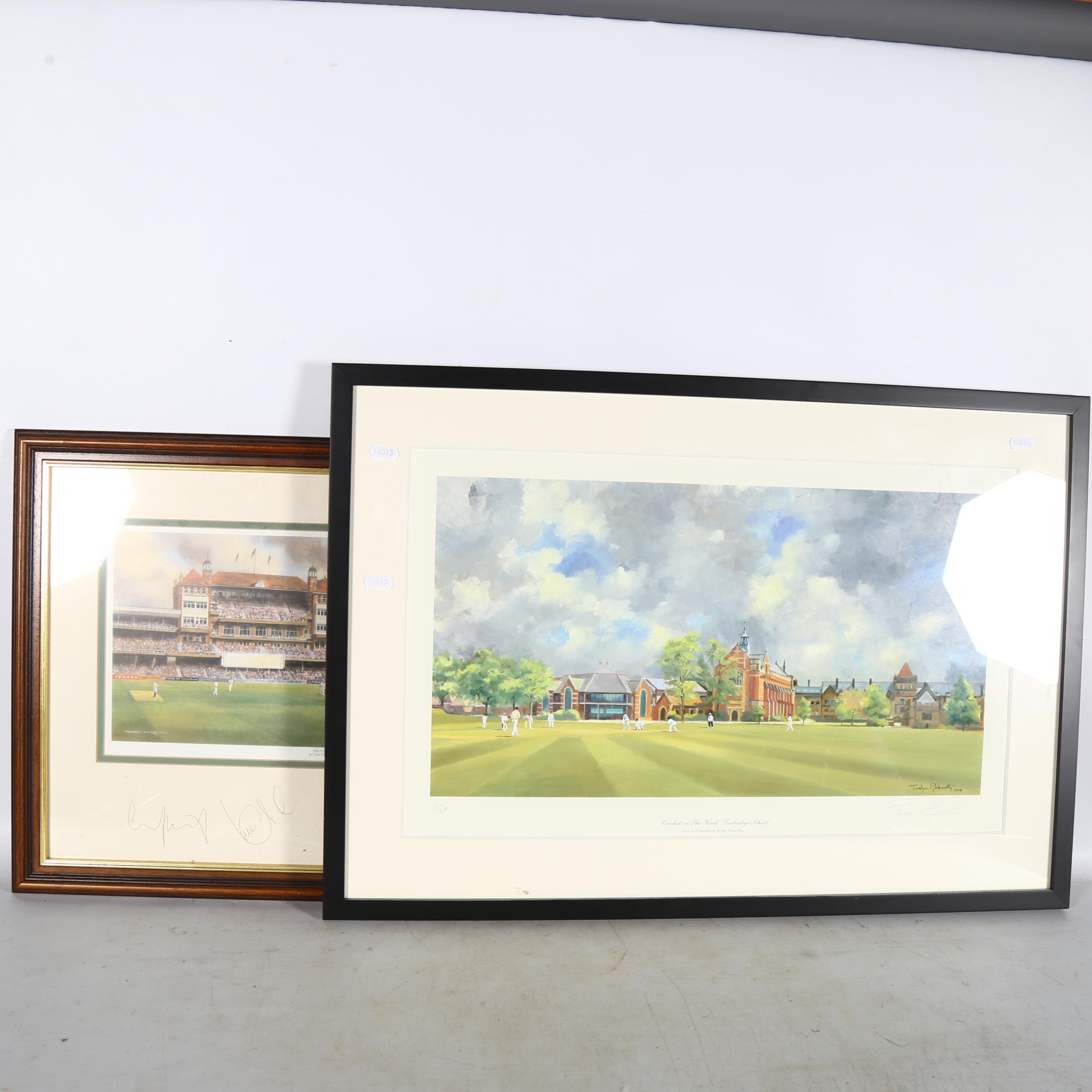 19th century coloured print, the cricket match, Tonbridge School, 75cm x 106cm overall, framed, - Image 2 of 2