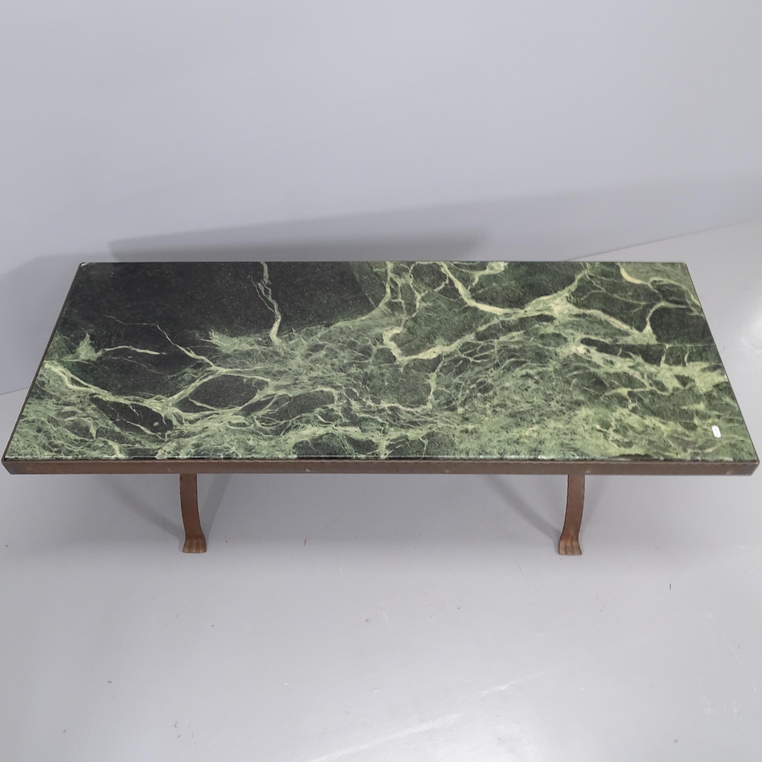 A marble-topped coffee table on cast iron base.148x52x58cm - Image 2 of 2