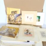 A folio of various watercolours, oils, drawings etc, including Julia Sorrell, George Richmond RA,