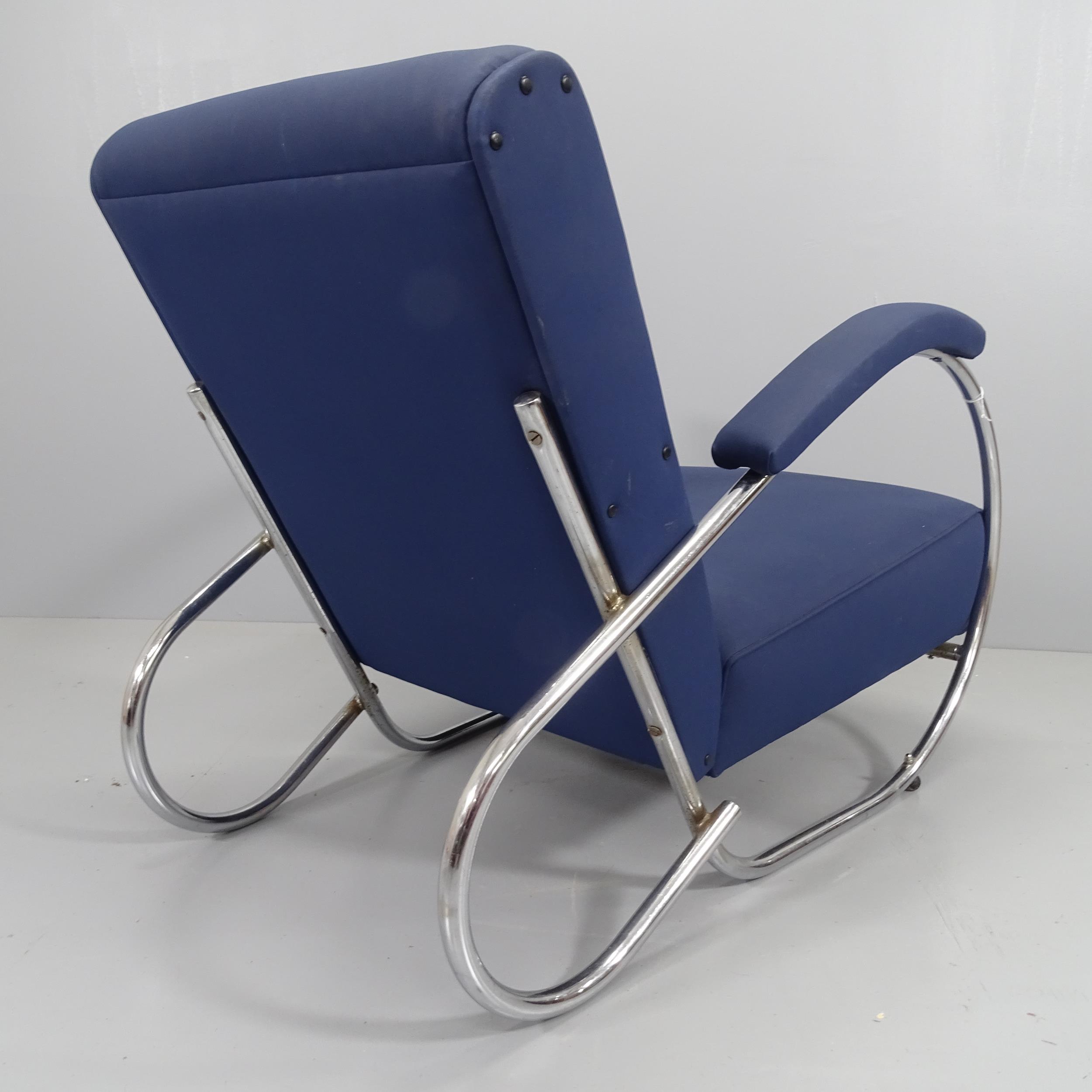 A 1930s' Modernist Art Deco tubular steel lounge chair, attributed to PEL, later upholstery, - Image 2 of 2