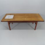 A mid-century rosewood tile top coffee table. 150x52x60cm