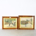 William Tatton Winter, 2 Victorian watercolours, village figures, 37cm x 42cm overall, framed