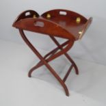 A modern mahogany butler's tray on stand. 61x78x45cm