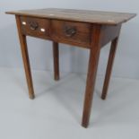 An antique oak Arts & Crafts style side table with two frieze drawers. 70x68x45cm