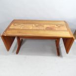 A mid-century Danish teak and tile inset dining table with two extra leaves. 161 (extending to 260)
