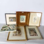 A group of oils watercolours and prints, including Thomas Simpson, portrait of a young girl, etc (6)