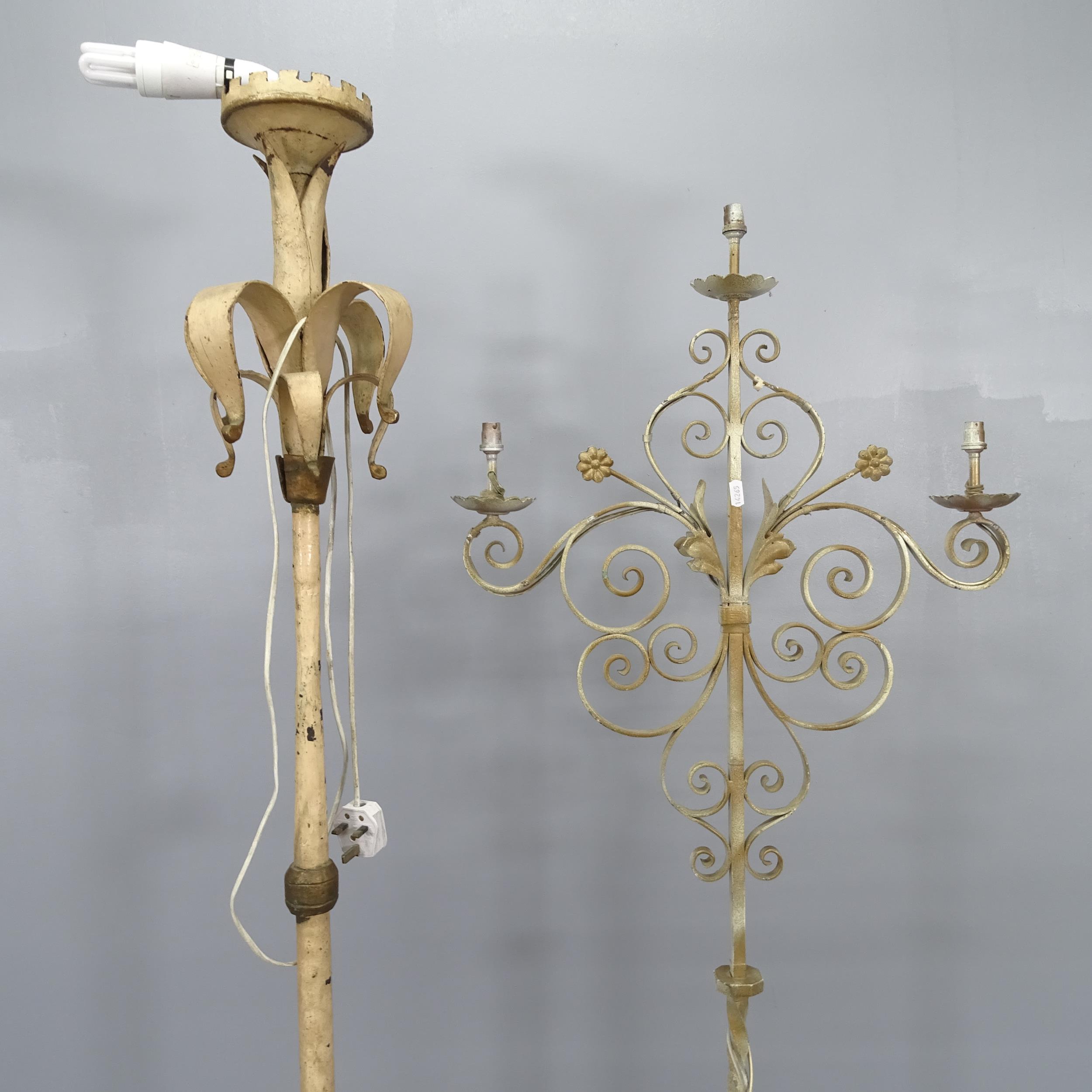 A wrought iron candelabra on tripod base, converted to electric. Height overall 158cm, and a vintage - Image 2 of 2