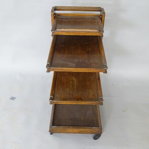 A 1930s stained wood trolley, with 3 adjustable cantilever trays, H93cm - Image 2 of 2