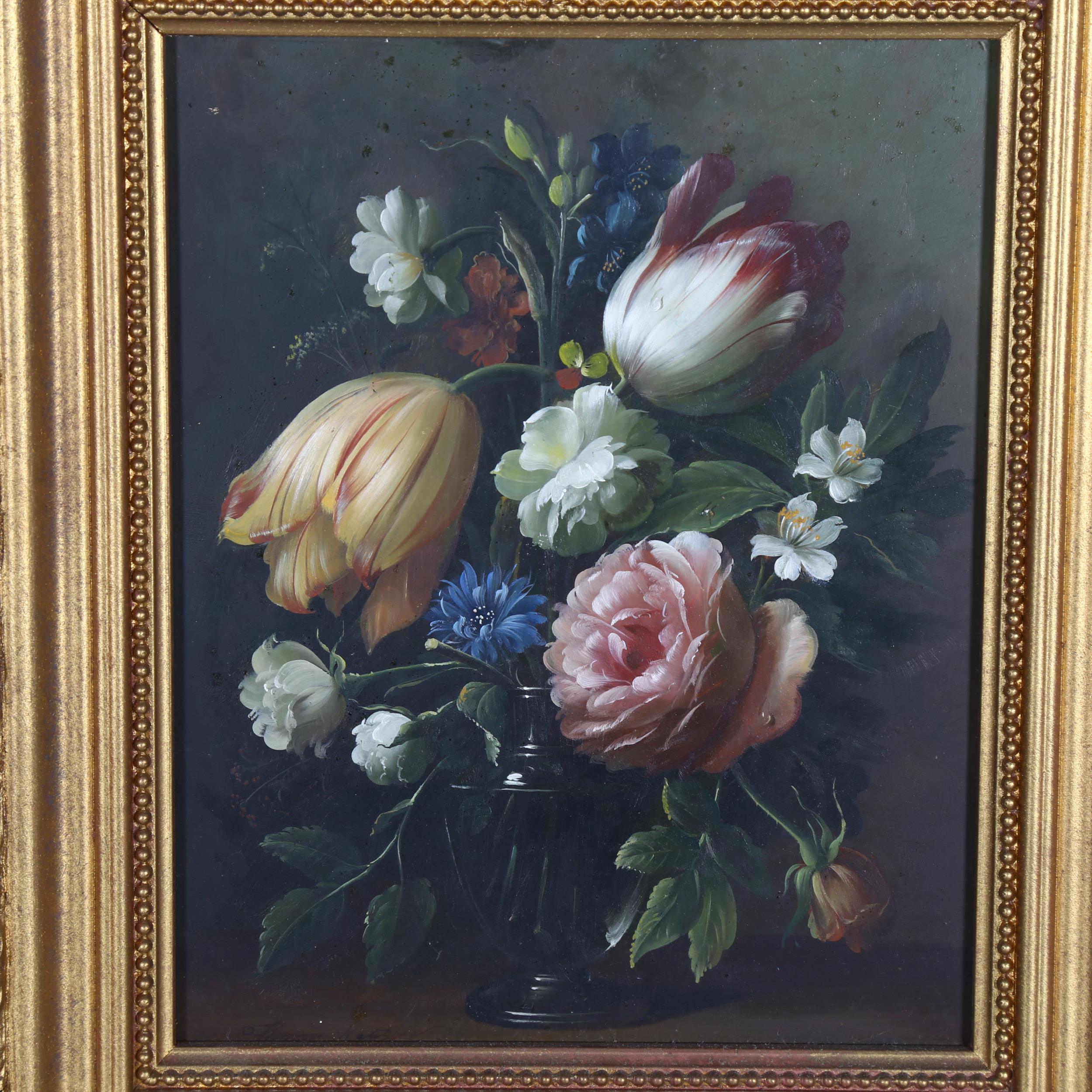 Thomas Webster, 20th century, a pair of oil on panels, still life vases of flowers, both signed, - Image 2 of 2