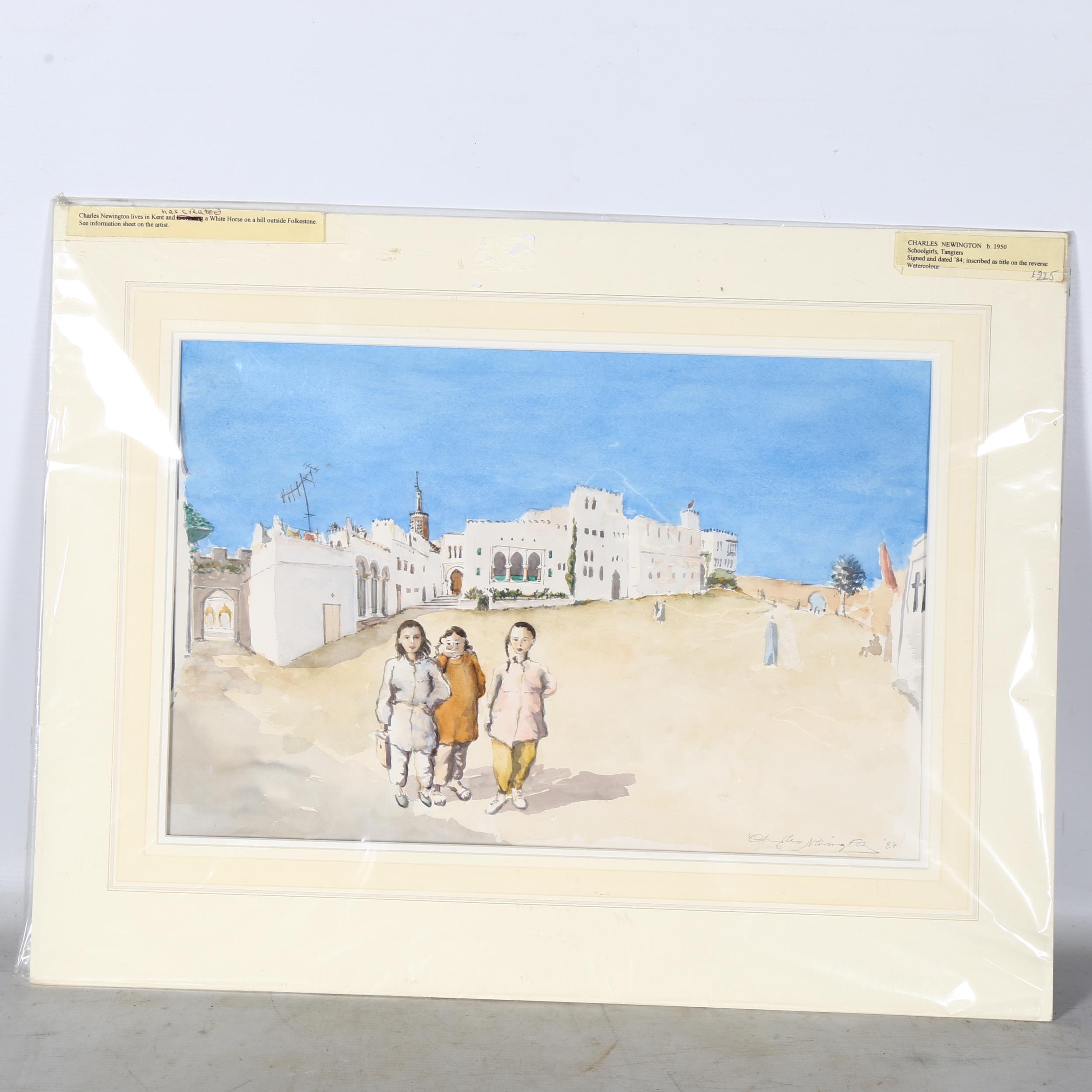 Charles Newington (born 1950), watercolour, schoolgirls Tangiers, signed and dated '84, 29cm x 44cm,