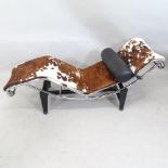 A good quality Italian Corbusier LC4 style chaise longue lounge chair with pony skin upholstery, the