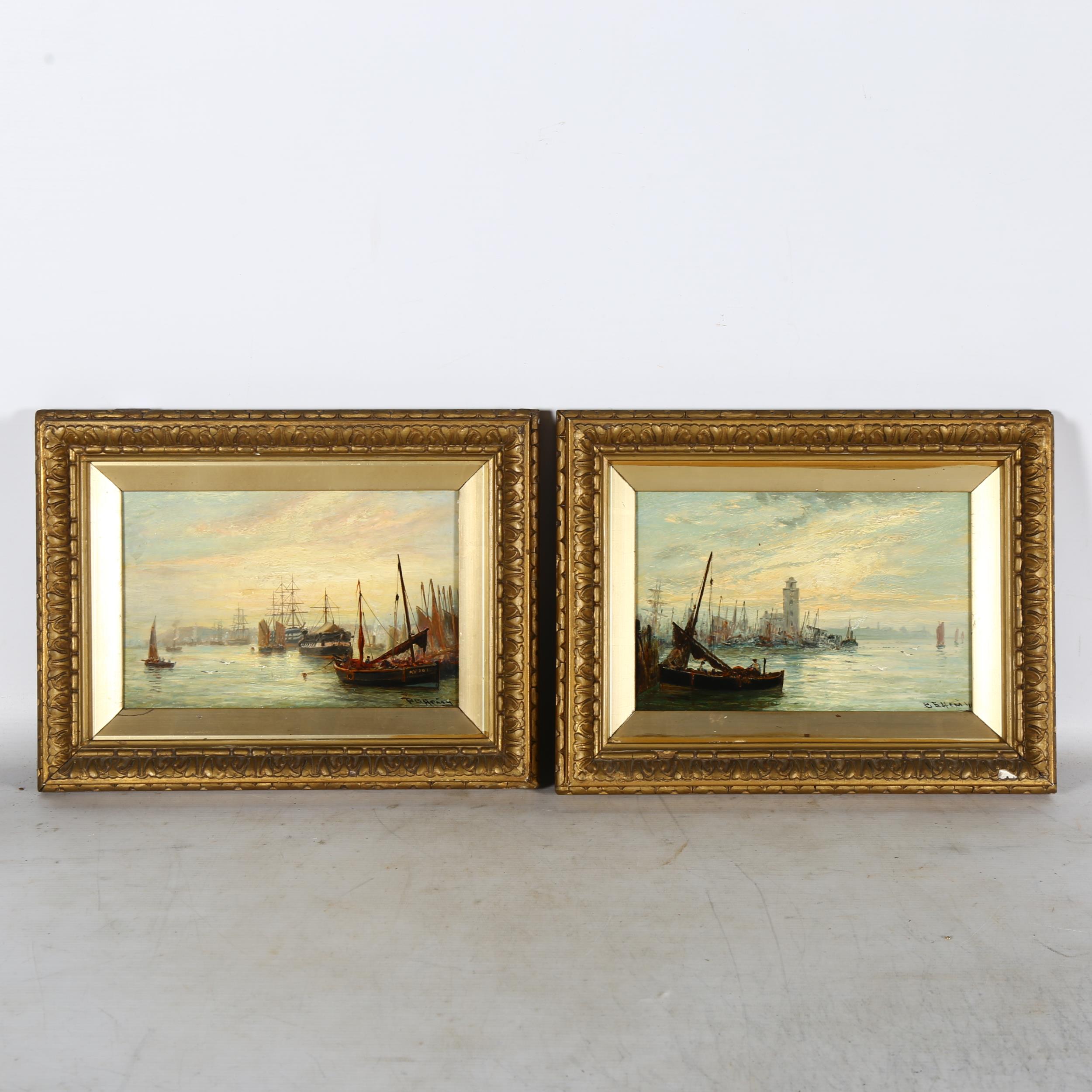 Bernard Benedict Hemy (1845 - 1913), pair of oils on board, busy shipping scenes, signed, 16cm x