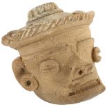 A pre-Columbian Mayan ceramic head, height 7cm Good condition, no chips cracks or restoration