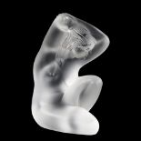 A Lalique frosted glass kneeling nude figure, etched Lalique, France to base, height 10cm Good