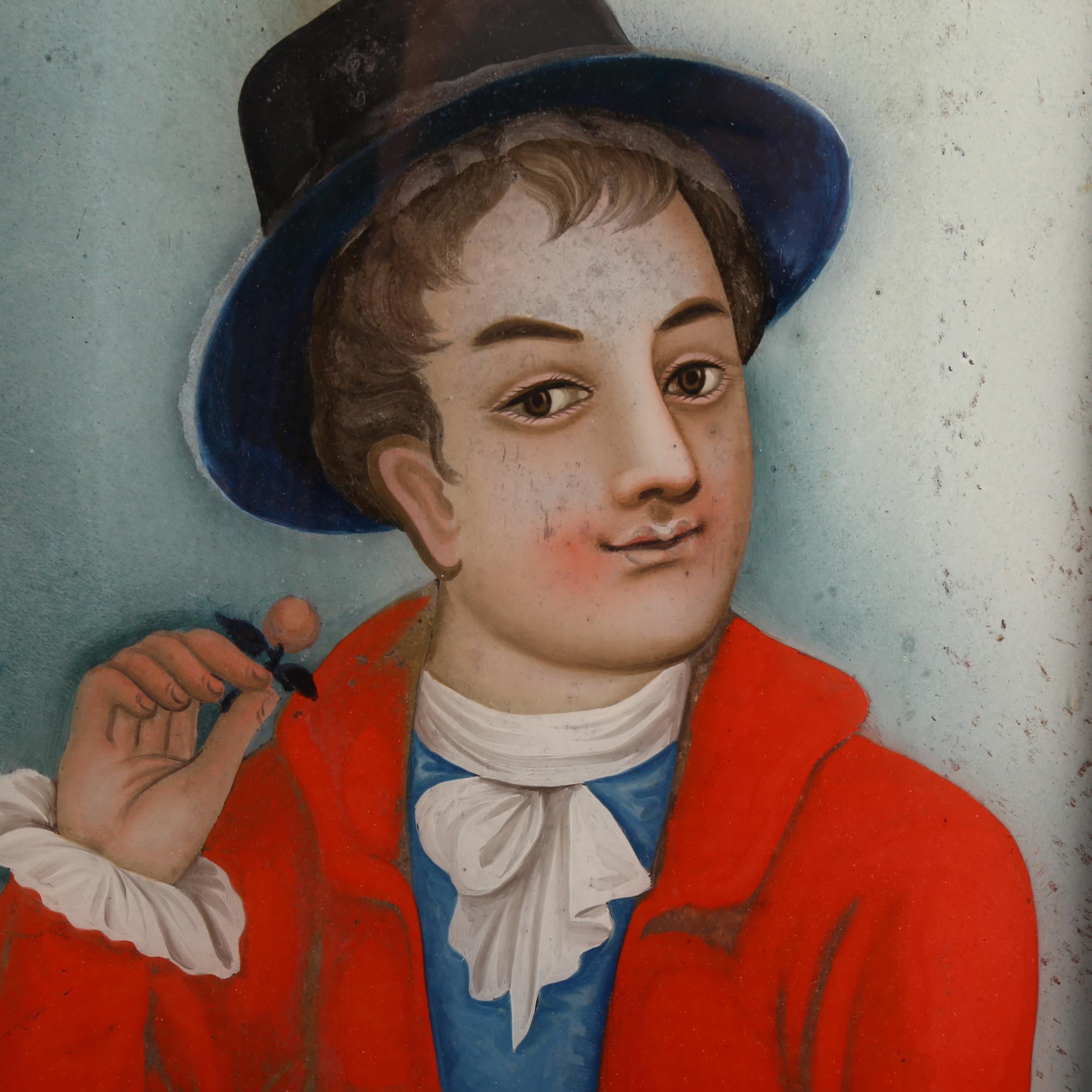 2 x 19th century Continental reverse glass painted portraits, 38cm x 27.5cm Glass in good condition, - Image 2 of 3