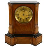 A late 19th century 8 day oak cased bracket clock with satinwood veneer, chiming on gong, height