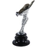 A large reproduction Spirit of Ecstacy, Rolls Royce mascot, in cast plated metal on slate plinth,