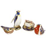 A collection of 4 pieces of Royal Crown Derby figures, penguin, frog, nuthatch and robin, tallest