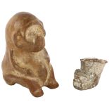 2 ceramic pre-Columbian figures of animals, tallest 9cm Smallest piece has a number of chips to