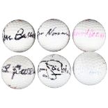 A set of 6 golf balls signed by Seve Ballesteros, Garrido, Jacklin, Horton, Langer, Norman Good