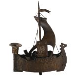 A Goberg metal smoker's companion in form of Viking ship, makers mark to base, height 30cm