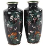 A pair of cloisonne vases, with bird and wisteria decoration, height 15cm Good condition, no damage,