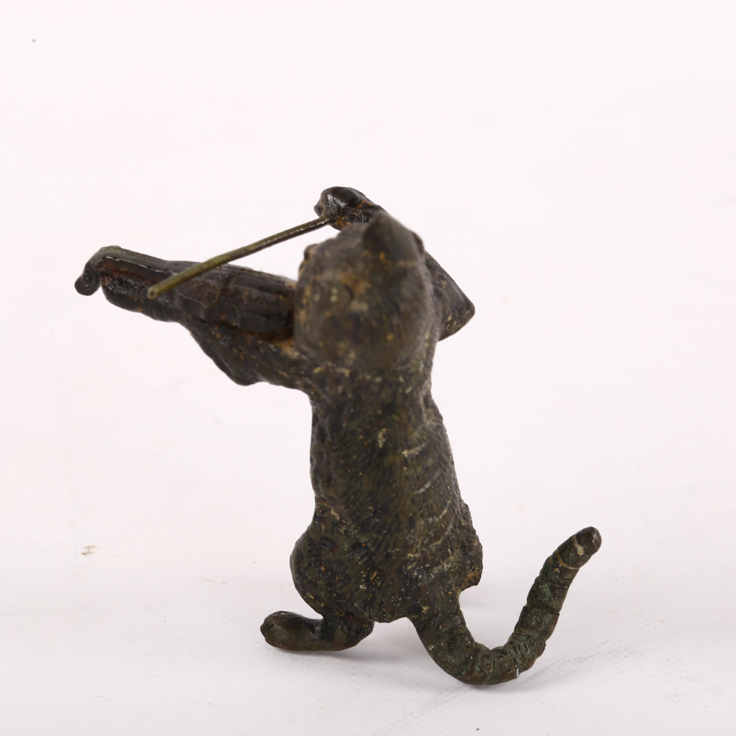 A bronze cold painted miniature of cat playing a fiddle, height 6cm Rubbing to paintwork otherwise - Image 2 of 3