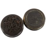 A Chinese carved tortoiseshell box and cover, with another circular carved box, diameter 8cm