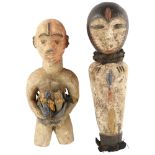 An African tribal nail fetish figure, nkisi nkondi, Congo, and another carved wood figure, tallest