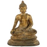 A gilded cast-metal figure of a Buddha, height 23cm Filled and weighted to interior, numbers have