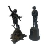 A small Classical bronze nude on white metal plinth, and another reproduction bronze figure Nude