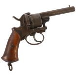 A 19th century French pinfire revolver, barrel length 10cm (missing ejector rod)