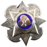 A large cased silver and gold metal Masonic jewel pendant, London hallmarks 1905, diameter 7.5cm