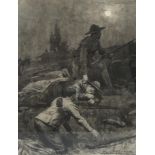 Ernest Prater (1864 - 1950), Boer War, a night watch, original monochrome watercolour