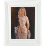 Julian Gordon Mitchell, nude girl with flaxen hair, oil on canvas, signed verso, 40cm x 30cm, framed