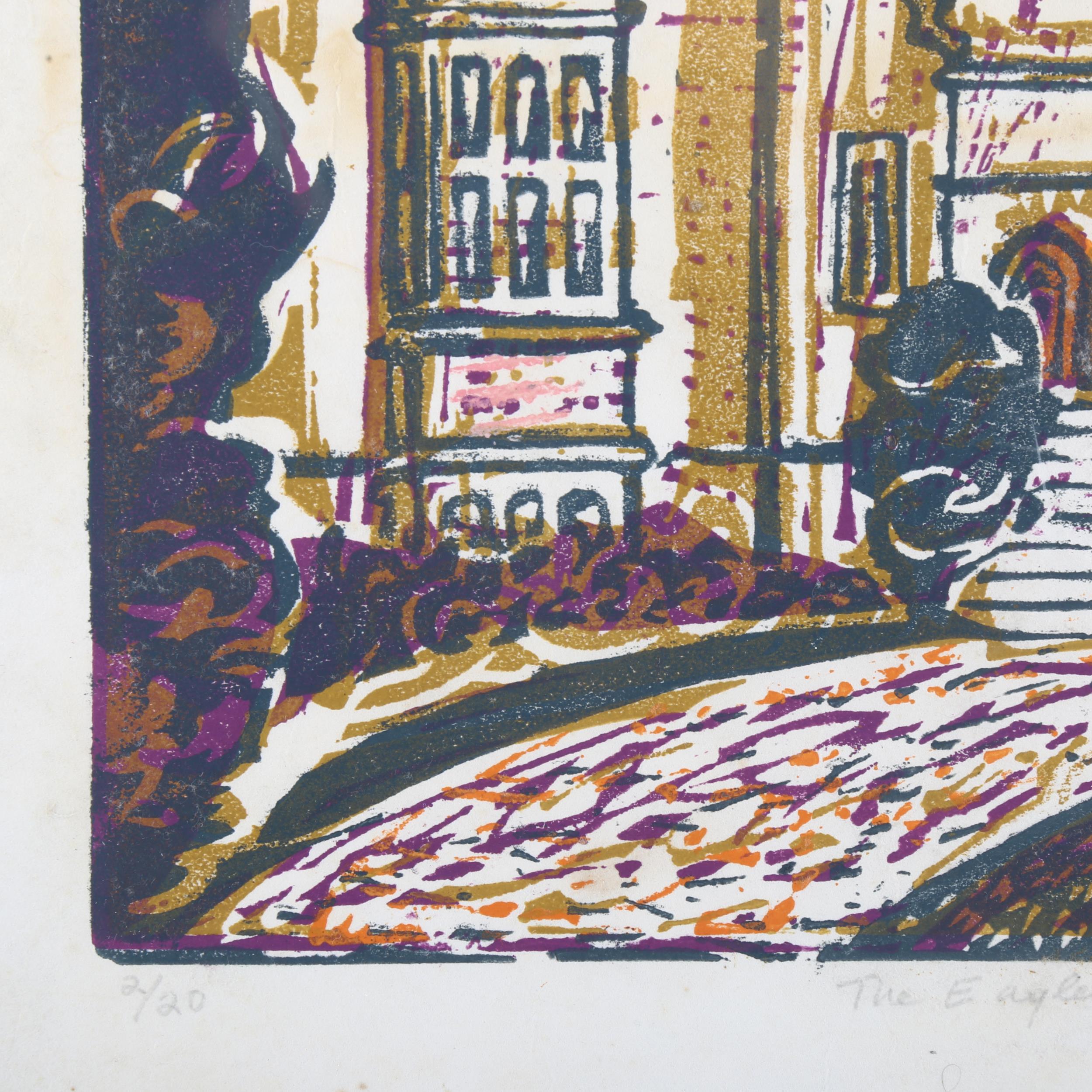 Colour woodcut print, the eagle, indistinctly signed, image 30cm x 29cm, framed Signature appears to - Image 4 of 4