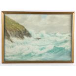 Henry Harding Bingley (1887 - 1972), breakers and spray at Perranporth Cornwall 1953, watercolour,